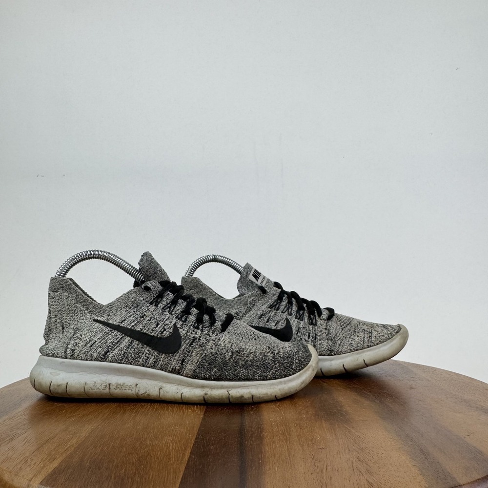 Womens Nike Free RN Flyknit 2017 White Black Stealth Running Sneakers Size 7.5 M